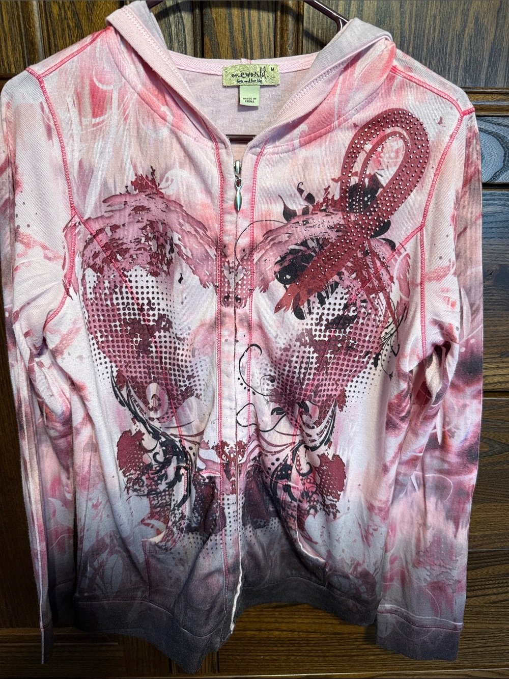 ONE WORLD Pink Ombre Heart Zip Hoodie Jacket